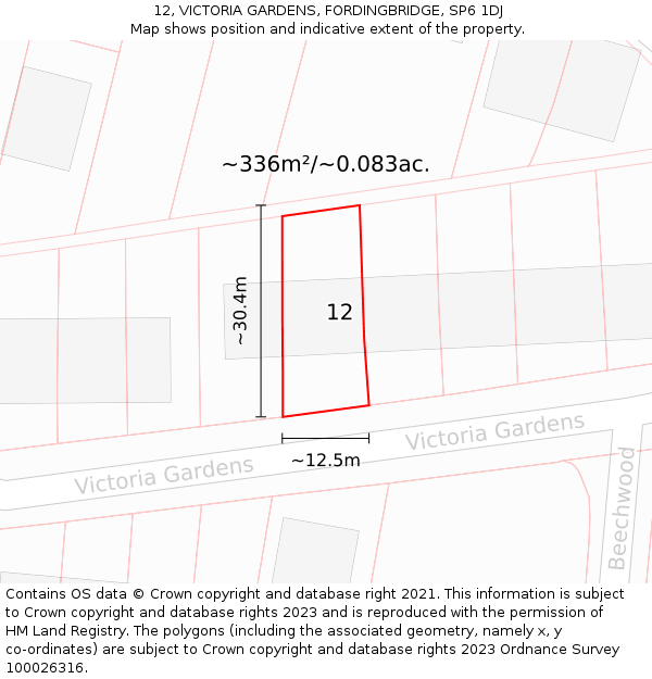 12, VICTORIA GARDENS, FORDINGBRIDGE, SP6 1DJ: Plot and title map