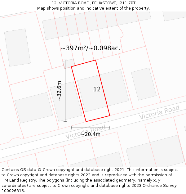 12, VICTORIA ROAD, FELIXSTOWE, IP11 7PT: Plot and title map