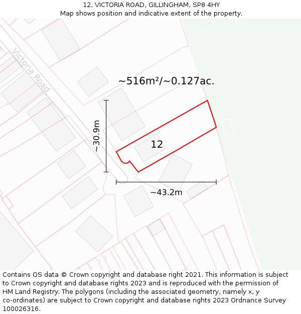 12, VICTORIA ROAD, GILLINGHAM, SP8 4HY: Plot and title map