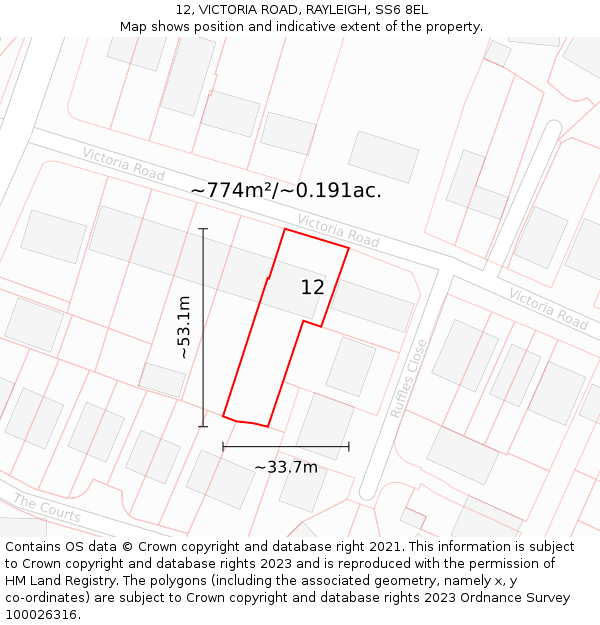 12, VICTORIA ROAD, RAYLEIGH, SS6 8EL: Plot and title map