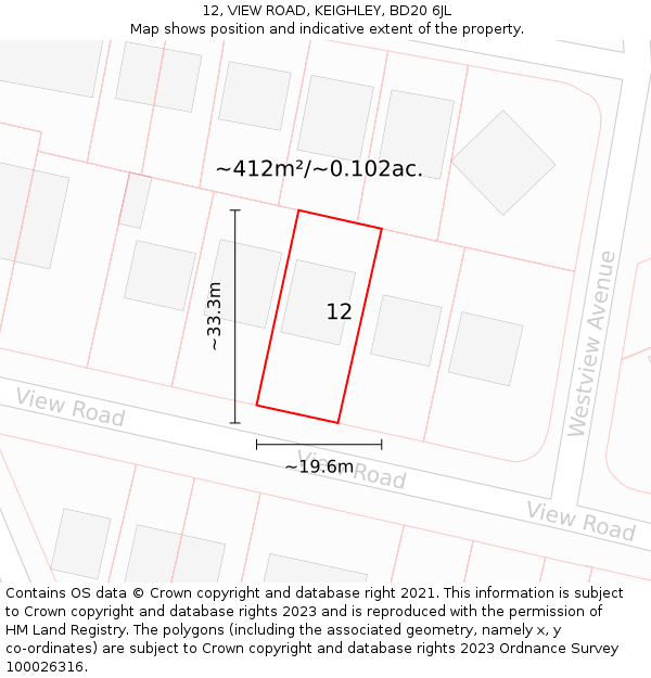 12, VIEW ROAD, KEIGHLEY, BD20 6JL: Plot and title map