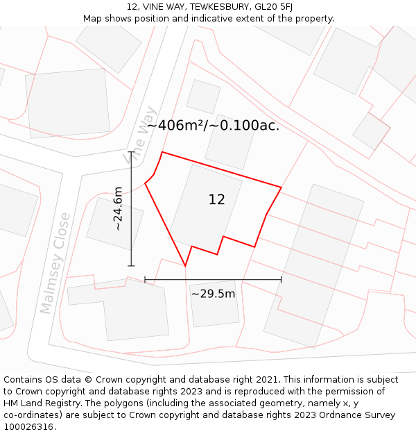 12, VINE WAY, TEWKESBURY, GL20 5FJ: Plot and title map