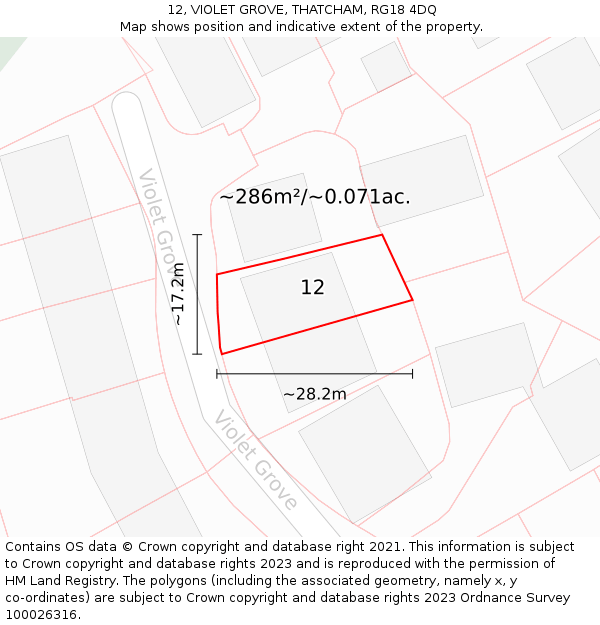 12, VIOLET GROVE, THATCHAM, RG18 4DQ: Plot and title map