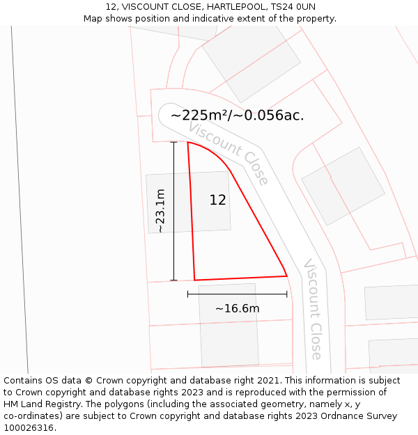 12, VISCOUNT CLOSE, HARTLEPOOL, TS24 0UN: Plot and title map