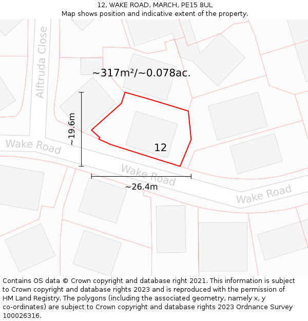 12, WAKE ROAD, MARCH, PE15 8UL: Plot and title map