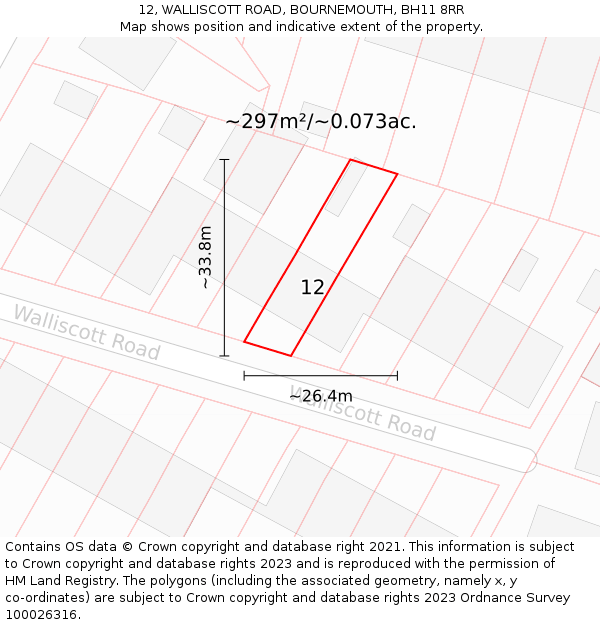 12, WALLISCOTT ROAD, BOURNEMOUTH, BH11 8RR: Plot and title map