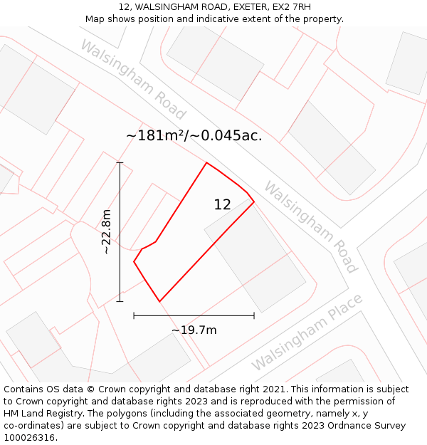 12, WALSINGHAM ROAD, EXETER, EX2 7RH: Plot and title map