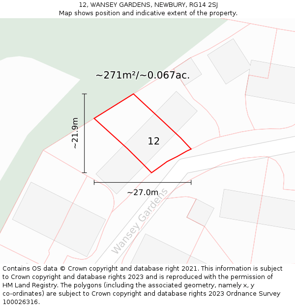 12, WANSEY GARDENS, NEWBURY, RG14 2SJ: Plot and title map