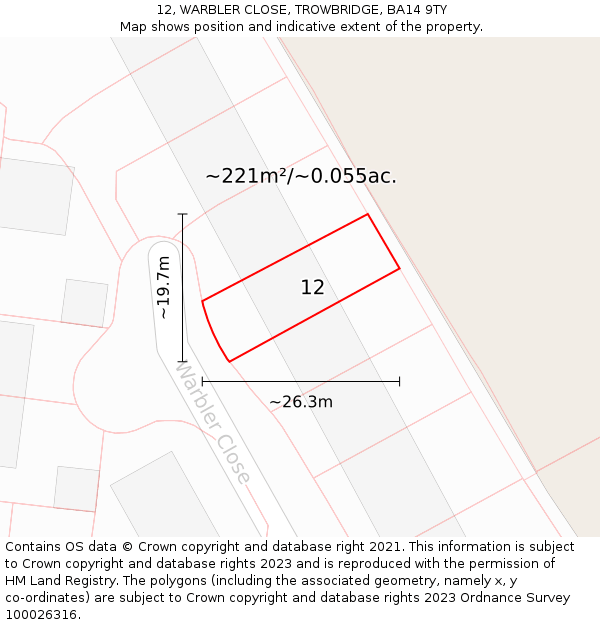 12, WARBLER CLOSE, TROWBRIDGE, BA14 9TY: Plot and title map