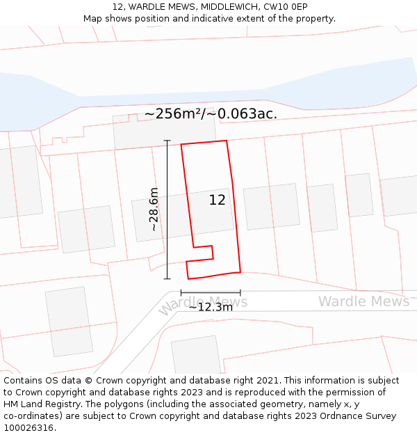 12, WARDLE MEWS, MIDDLEWICH, CW10 0EP: Plot and title map