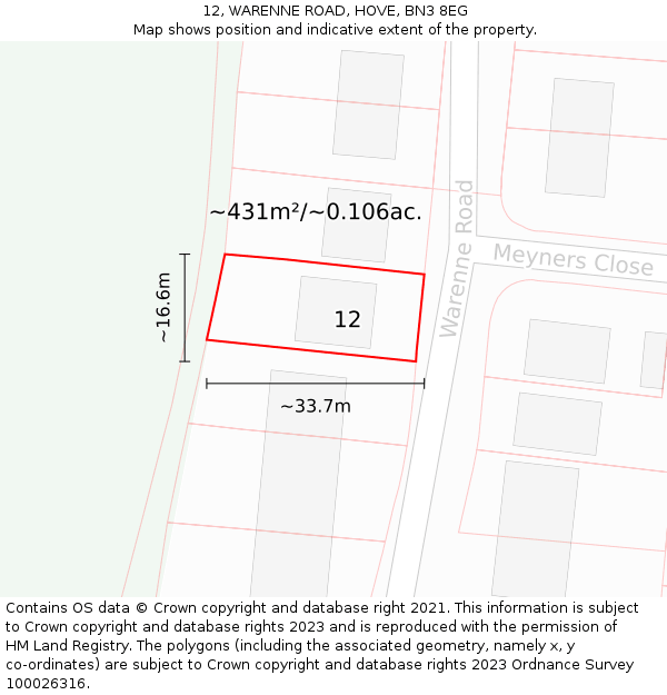 12, WARENNE ROAD, HOVE, BN3 8EG: Plot and title map