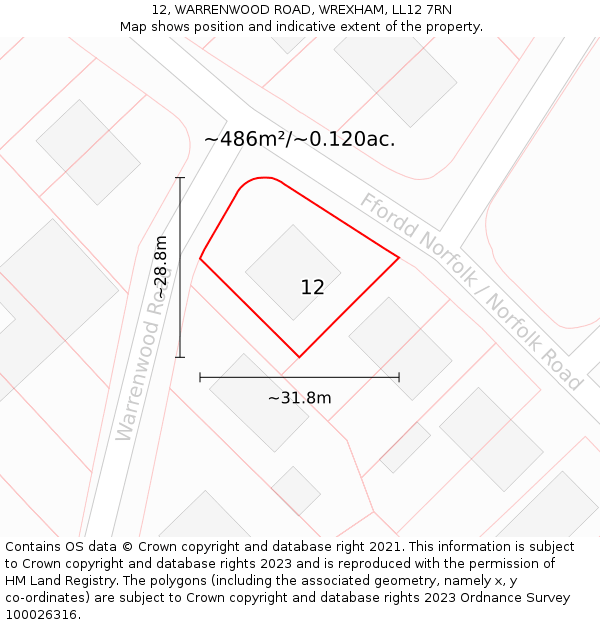 12, WARRENWOOD ROAD, WREXHAM, LL12 7RN: Plot and title map