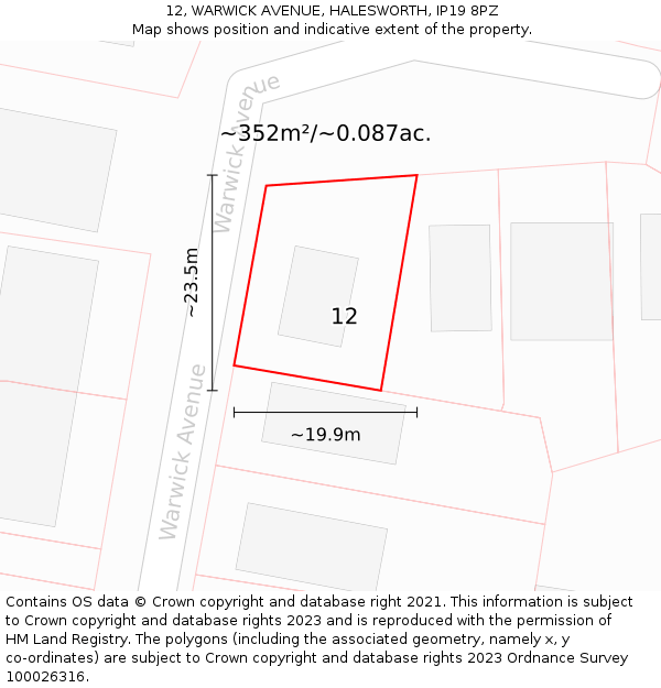 12, WARWICK AVENUE, HALESWORTH, IP19 8PZ: Plot and title map