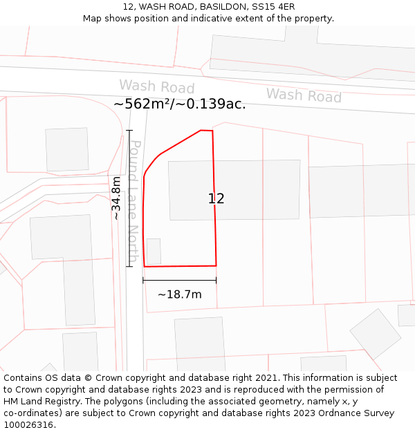 12, WASH ROAD, BASILDON, SS15 4ER: Plot and title map