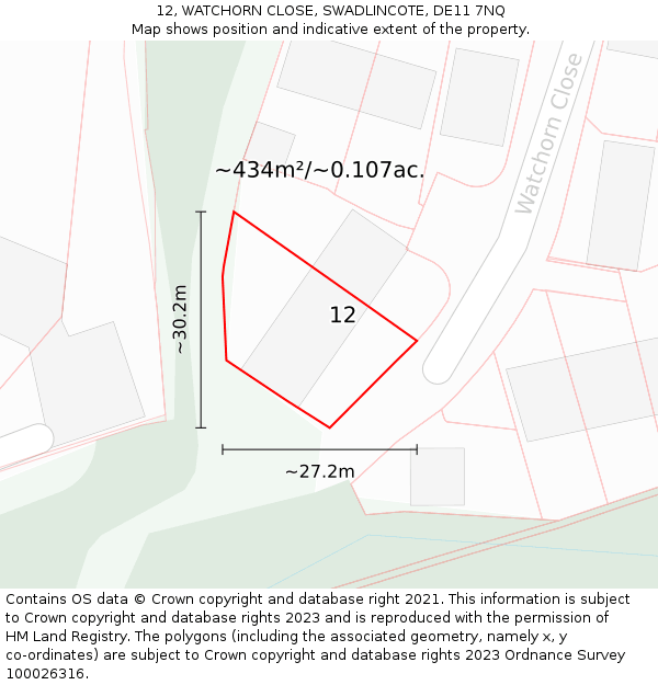 12, WATCHORN CLOSE, SWADLINCOTE, DE11 7NQ: Plot and title map