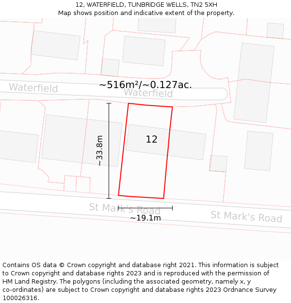 12, WATERFIELD, TUNBRIDGE WELLS, TN2 5XH: Plot and title map