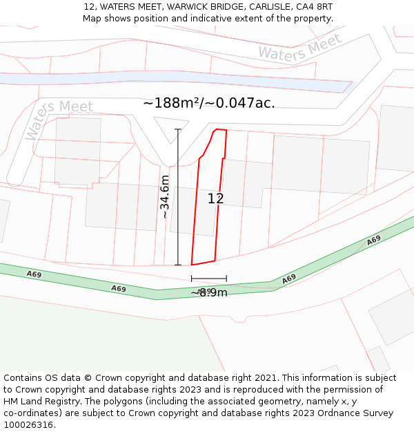 12, WATERS MEET, WARWICK BRIDGE, CARLISLE, CA4 8RT: Plot and title map