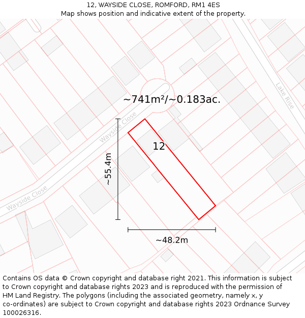 12, WAYSIDE CLOSE, ROMFORD, RM1 4ES: Plot and title map