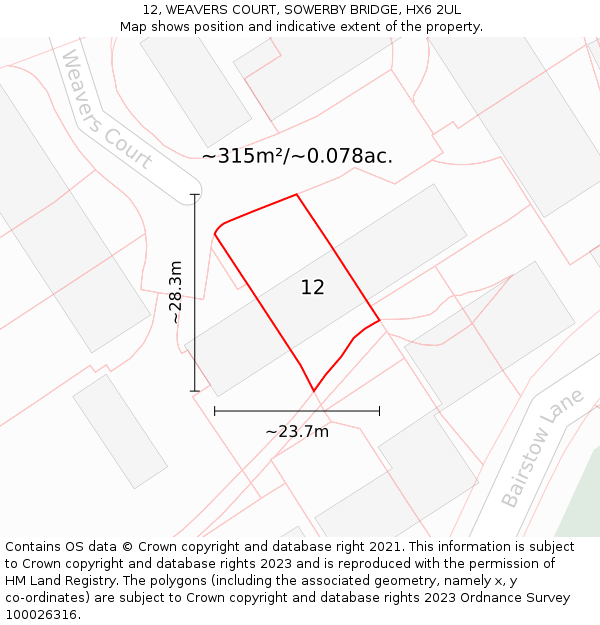 12, WEAVERS COURT, SOWERBY BRIDGE, HX6 2UL: Plot and title map