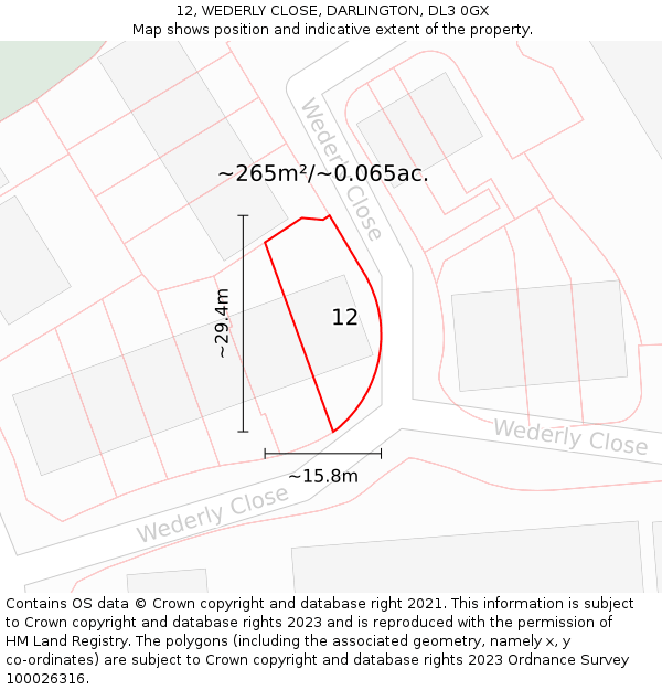 12, WEDERLY CLOSE, DARLINGTON, DL3 0GX: Plot and title map