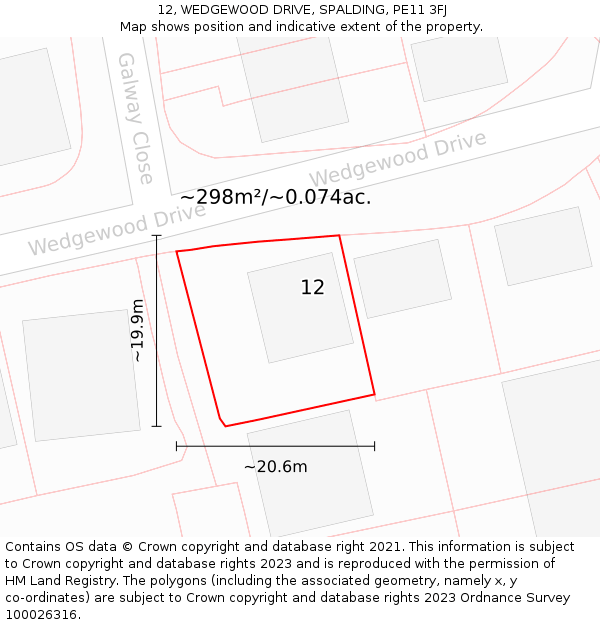 12, WEDGEWOOD DRIVE, SPALDING, PE11 3FJ: Plot and title map