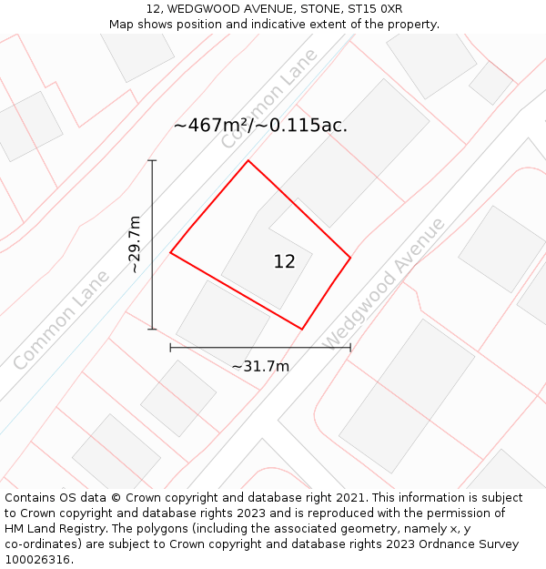 12, WEDGWOOD AVENUE, STONE, ST15 0XR: Plot and title map