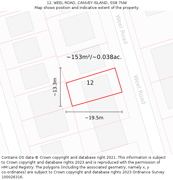 12, WEEL ROAD, CANVEY ISLAND, SS8 7NW: Plot and title map