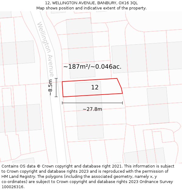 12, WELLINGTON AVENUE, BANBURY, OX16 3QL: Plot and title map