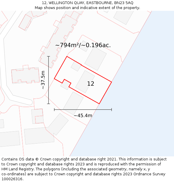 12, WELLINGTON QUAY, EASTBOURNE, BN23 5AQ: Plot and title map