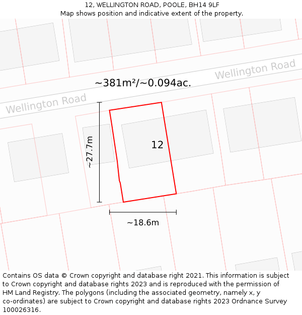 12, WELLINGTON ROAD, POOLE, BH14 9LF: Plot and title map