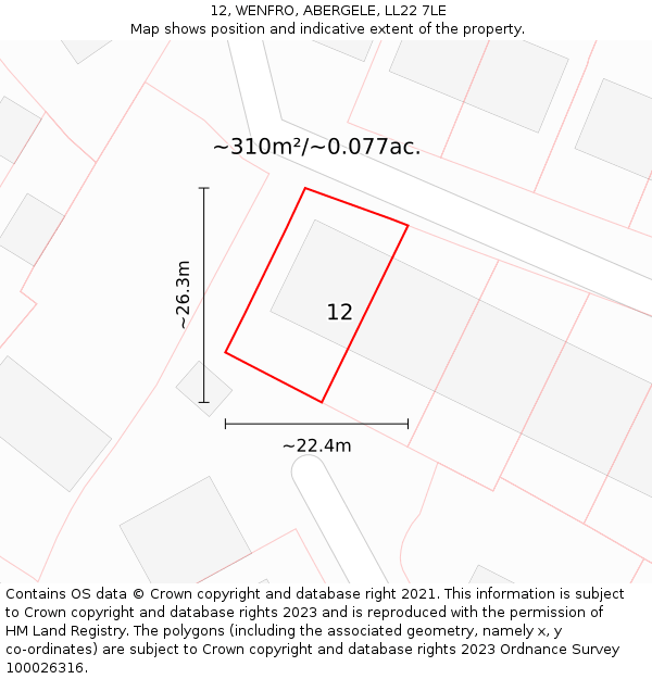 12, WENFRO, ABERGELE, LL22 7LE: Plot and title map