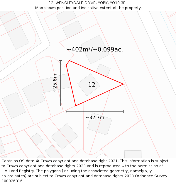 12, WENSLEYDALE DRIVE, YORK, YO10 3PH: Plot and title map