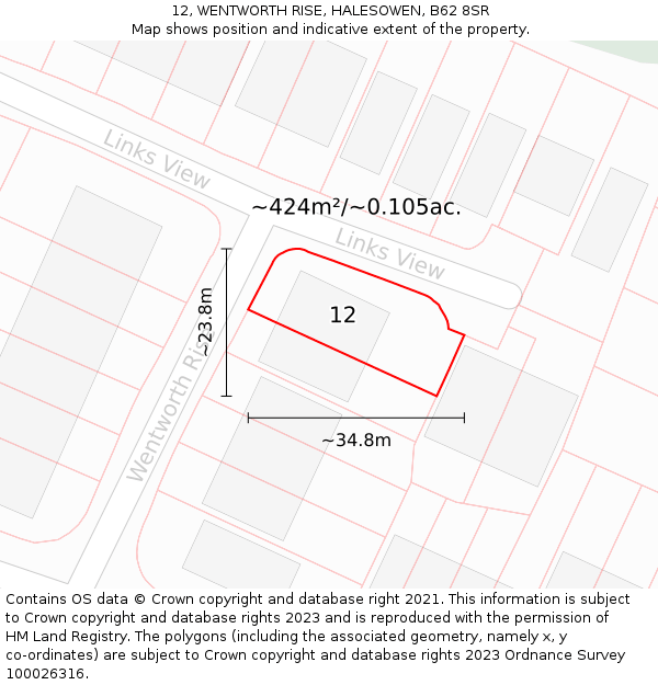 12, WENTWORTH RISE, HALESOWEN, B62 8SR: Plot and title map