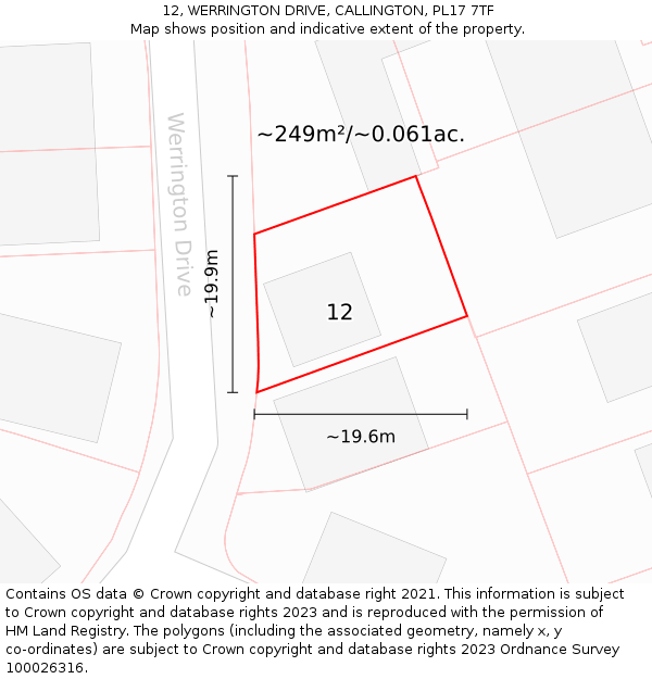 12, WERRINGTON DRIVE, CALLINGTON, PL17 7TF: Plot and title map