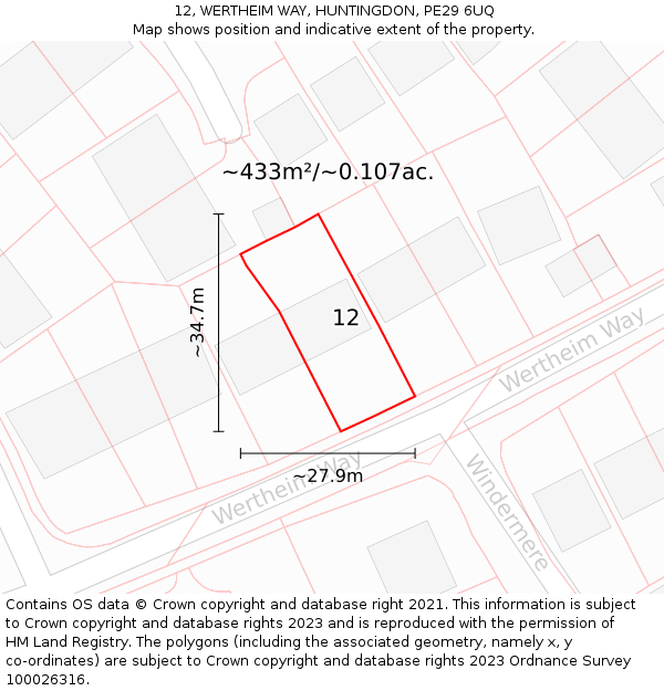 12, WERTHEIM WAY, HUNTINGDON, PE29 6UQ: Plot and title map