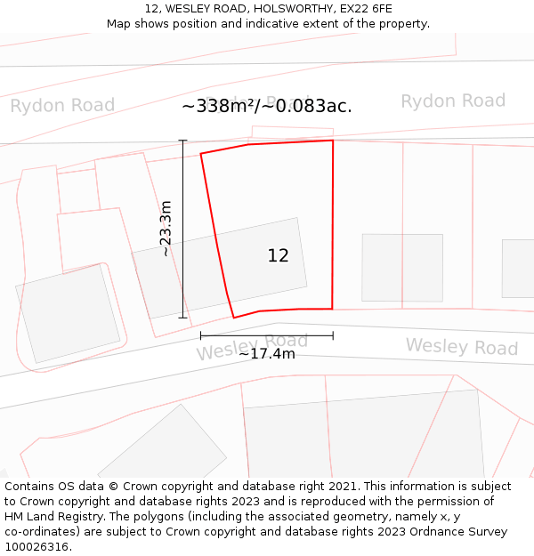 12, WESLEY ROAD, HOLSWORTHY, EX22 6FE: Plot and title map