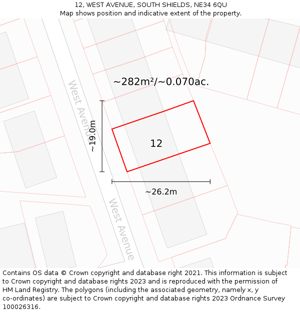 12, WEST AVENUE, SOUTH SHIELDS, NE34 6QU: Plot and title map