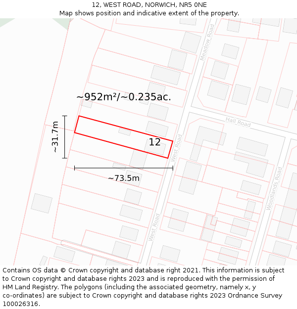 12, WEST ROAD, NORWICH, NR5 0NE: Plot and title map
