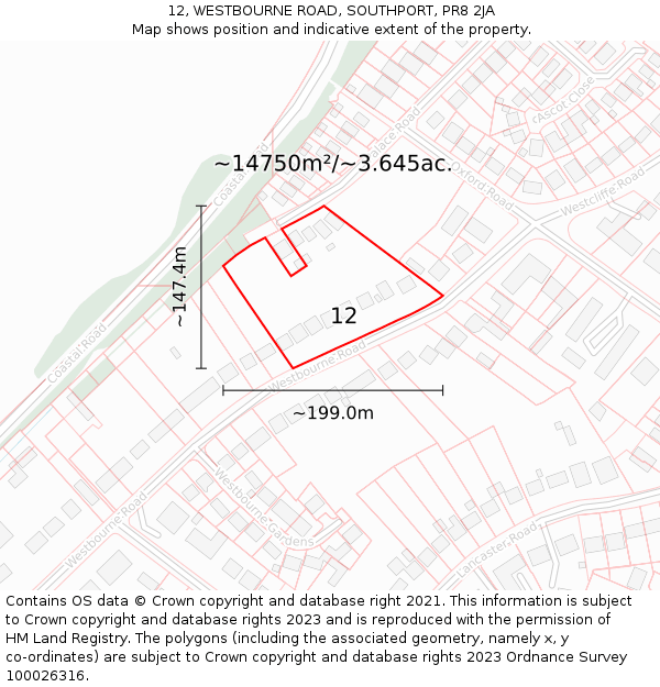 12, WESTBOURNE ROAD, SOUTHPORT, PR8 2JA: Plot and title map