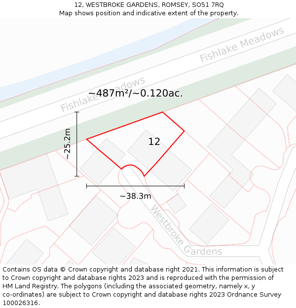 12, WESTBROKE GARDENS, ROMSEY, SO51 7RQ: Plot and title map