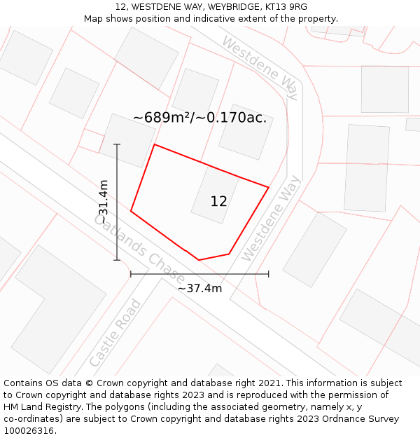 12, WESTDENE WAY, WEYBRIDGE, KT13 9RG: Plot and title map