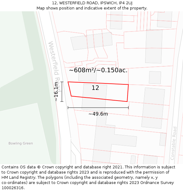 12, WESTERFIELD ROAD, IPSWICH, IP4 2UJ: Plot and title map