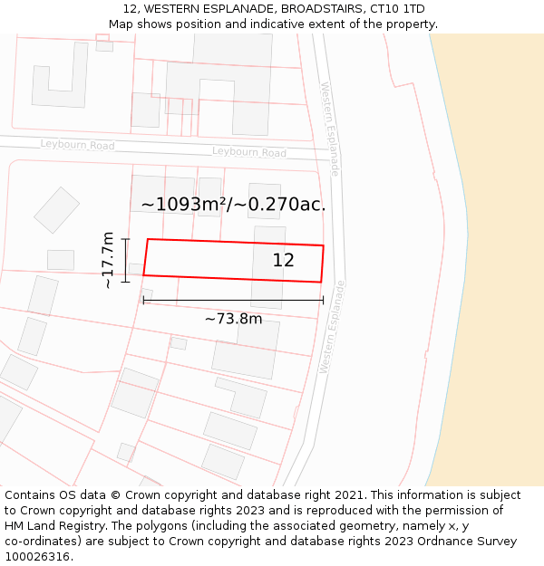 12, WESTERN ESPLANADE, BROADSTAIRS, CT10 1TD: Plot and title map