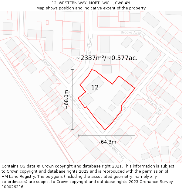 12, WESTERN WAY, NORTHWICH, CW8 4YL: Plot and title map