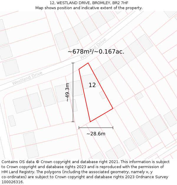 12, WESTLAND DRIVE, BROMLEY, BR2 7HF: Plot and title map
