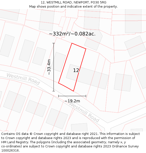 12, WESTMILL ROAD, NEWPORT, PO30 5RG: Plot and title map