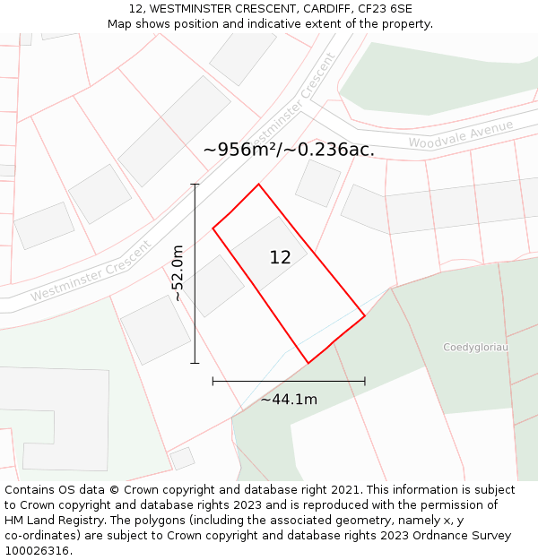 12, WESTMINSTER CRESCENT, CARDIFF, CF23 6SE: Plot and title map