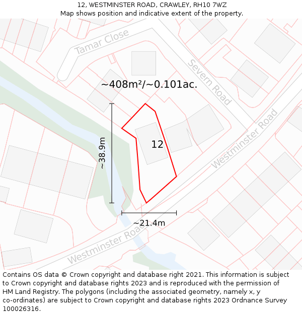 12, WESTMINSTER ROAD, CRAWLEY, RH10 7WZ: Plot and title map