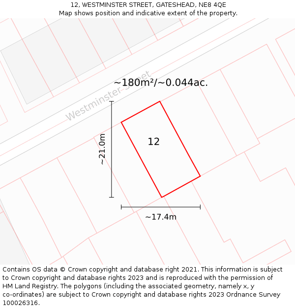 12, WESTMINSTER STREET, GATESHEAD, NE8 4QE: Plot and title map