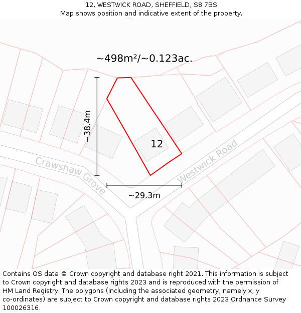 12, WESTWICK ROAD, SHEFFIELD, S8 7BS: Plot and title map